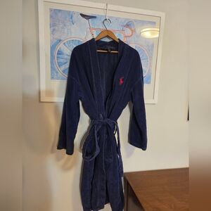 POLO Ralph Lauren Mens Robe Navy Blue Terry Velour Red Pony Logo L/XL